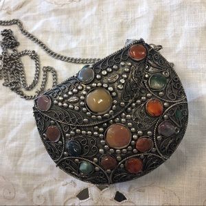 Vintage Sajai metal purse with natural stones